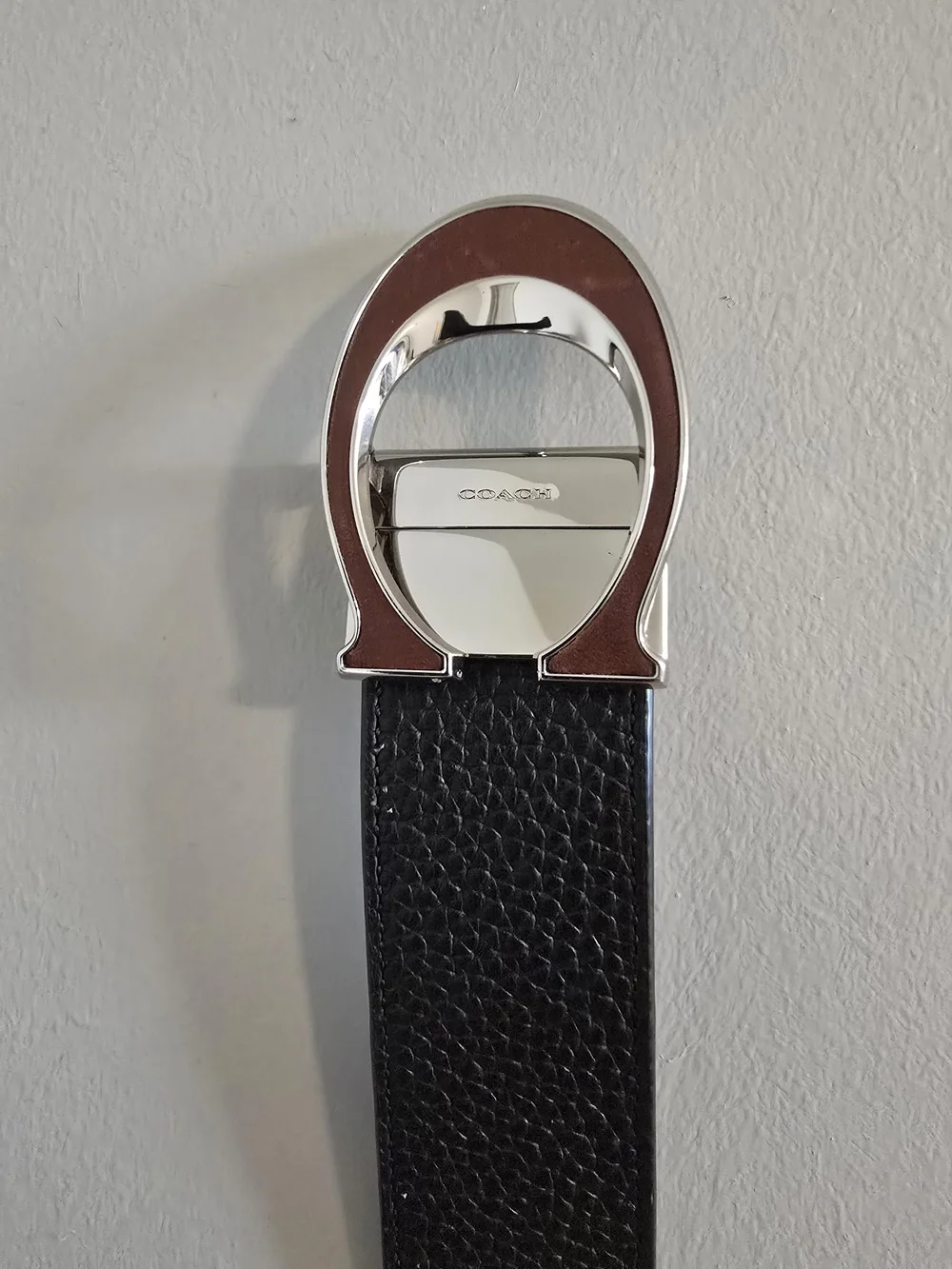 Coach Men’s Black and Brown Leather Belt with Signature 'C' Buckle